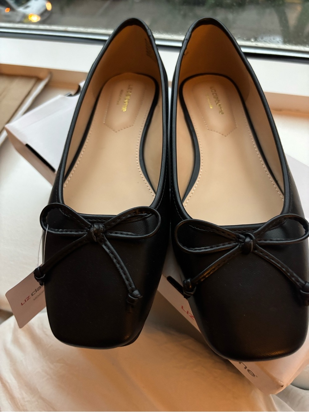 Liz Claiborne Black Square-Toe Bow Ballet Flats
